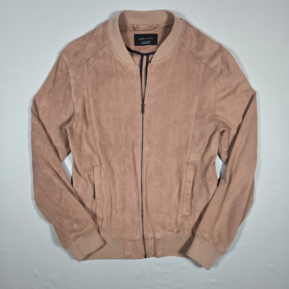 Zara Man Faux Suede Pink Bomber Jacket Size Small